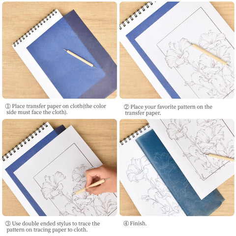 Color Carbon Transfer Paper Set With 50 Sheets In Red Yellow Blue Green White 9x11 Inch Graphite Paper And 5 Stylus Tools in use.