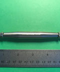 Top Shelf Marine Grade 316 Stainless Steel Turnbuckle Rigging Screw With Jaw To Jaw Ends M6 Quarter Inch, shown with a ruler for size.