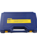 Blue plastic case for Pro Grade 117 Piece Tap And Die Set For Machine Screws And Fasteners With Fractional And Metric Taps Dies.