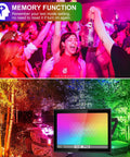 RGB LED Flood Lights 1000W Equivalent Outdoor IP66 Waterproof 2 Pack With Remote 16 Colors Party and Garden Lighting