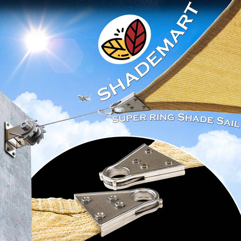 Beige 24 Feet By 24 Feet By 24 Feet Beefy Heavy Duty Triangle Shade Sail With Super Ring Canopy showing installation hardware.