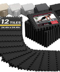 Interlocking Foam Gym Mats Set With Edge Pieces For Full Floor Protection, 12 Tiles, shown in various colors