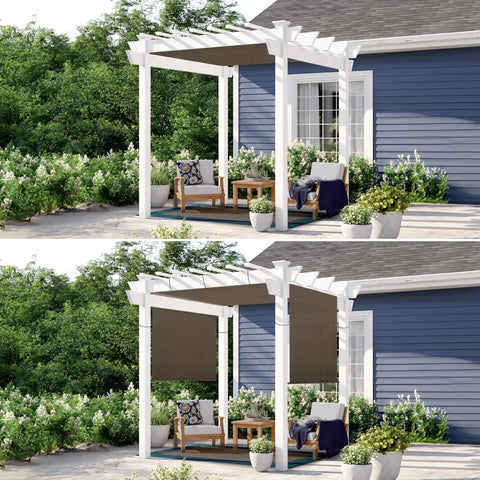 Pergola Canopy Replacement Cover Shade Cloth With Grommets And Weighted Rods For Outdoor UV Block Sun Shade Gazebo Backyard Deck Porch Balcony Brown 10x16 ft shown in use on pergola
