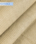 Close-up of breathable 180GSM HDPE fabric in sand color for Sun Shade Sail Triangle Canopy For Patio And Backyard 22 Foot by 22 Foot by 22 Foot
