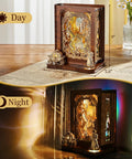 Cinderella LED 3D Puzzle Night Light DIY Storybook Lamp showing daytime and nighttime views on a desk.