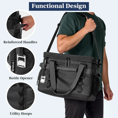Epically Spacious Collapsible Soft Cooler Bag, 60 Can Leakproof Insulated Tote, heavy duty carrier with reinforced handles.