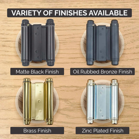 Adjustable Double Action Spring Hinge For Saloon And Cafe Doors Self Closing Dual Swing Door Hardware in 4 finishes.