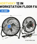 Heavy Duty 12 Inch Metal Floor Fan Built to Last With 3 Speed Powerful Airflow One Twelfth HP Motor shown from front and back