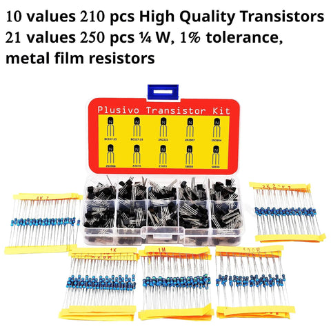 All In One Transistor Kit With Resistor Pack For Hobbyists And Students 210 PNP And NPN BJT Transistors Plus 250 Resistors in box