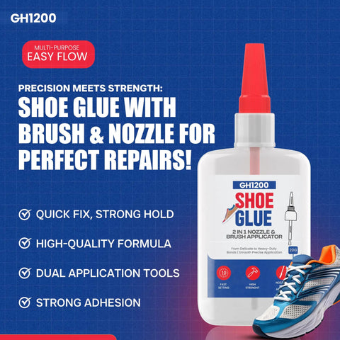 Heavy Duty Shoe Glue With Built In Brush And Precision Nozzle For Sneakers, Boots, Heels, Crocs And More Ultra Strong Bond