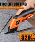 Powerful Electric Scissors Cordless For Fabric And Craft With Two Blades cutting grey felt fabric with precision.