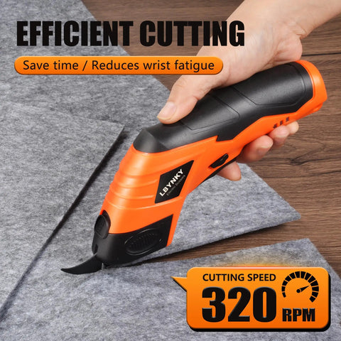 Powerful Electric Scissors Cordless For Fabric And Craft With Two Blades cutting grey felt fabric with precision.