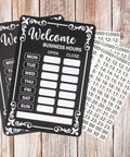 Two Pack Changeable Business Hours Signs For Doors And Windows With Six Time Stickers In Durable Black PVC Measuring 13.78 By 9.45 Inches Perfect For Coffee Shops Bars Cafes Restaurants Front Entrance Or Window Displays