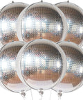 22 Inch Large Silver Disco Ball Foil Balloons Pack Of 6, Metallic Mylar Round Mirrors for Graduation Decorations 2026 displayed