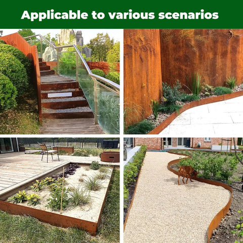 Pre Rusted Steel Garden Edging 40 Inch Long 8 Inch Deep 180 Degree Top Bend Protective Border Pack Of 6 in various scenarios