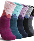 Womens Merino Wool Hiking Socks For Cold Weather Thermal Warm Crew Socks With Cushioned Comfort Cozy Fit 5 Pair Gift Set
