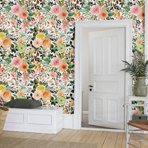 Room with Peel And Stick Floral Boho Textured Wallpaper For Bedroom And Bathroom Waterproof Removable Renter Friendly Pink Watercolor Modern Look