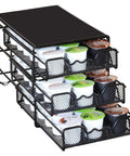 Three Tier K Cup Drawer Organizer For 54 Coffee Pods In Black, Space Saving Sliding Drawers, Perfect For Countertop Or Cabinet