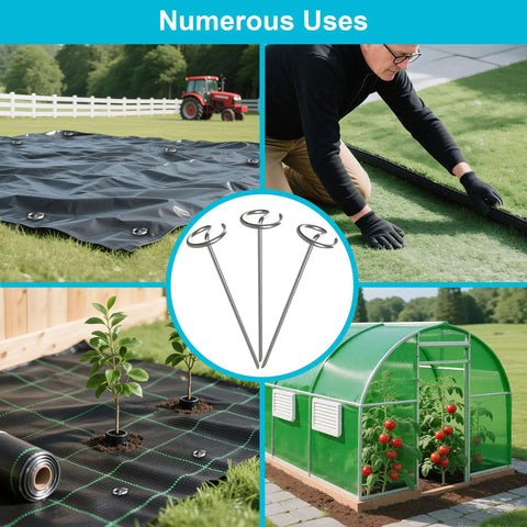 Galvanized 6 Inch Round Head Landscape Nails Tough As Nails Anti Bending Weed Barrier Stakes in garden use.