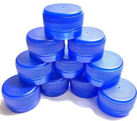 Image of a Blue 28mm Leak Free Alcohol Cap Set For Fiji Bottles Reseal Your Water Bottle Perfectly 12 Blue Screw Lids Fits Fiji Bottles