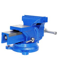 Heavy Duty 5 Inch Bench Vise With 360 Degree Swivel Locking Base Desktop Clamp, Replaceable Hardened Jaws, Cast Steel Frame, Rugged Blue Design