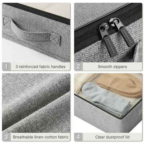 2 Pack Slick Under Bed Storage Containers Grey Low Profile Clothes Bins Collapsible Space Savers Heavy Duty Bedroom Organization No Sweat Setup For Compact Home Spaces