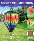 22 Inch Hot Air Balloon Yard Spinner With Double Chevron Rainbow Colors for a Vibrant Garden Decor That Spins in the Wind