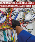 Professional wire harness management with colorful cables for automotive engines.
