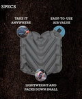 V Seat Inflatable Cushion For Travel, Camping, Backpacking And Bleachers, showing lightweight and easy air valve