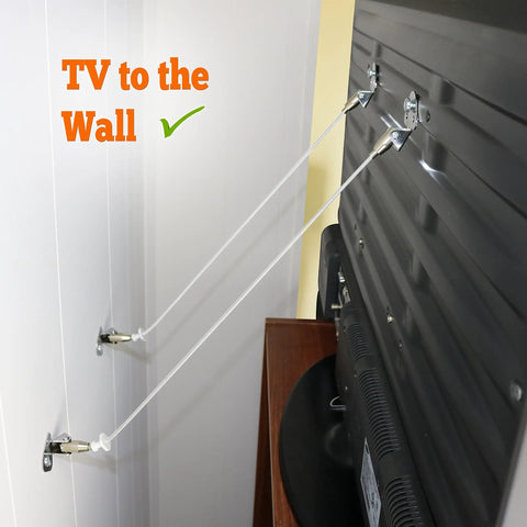 Heavy Duty TV Safety Straps Two Pack Anti Tip Straps With Sturdy Hardware Included securing TV to wall for safety