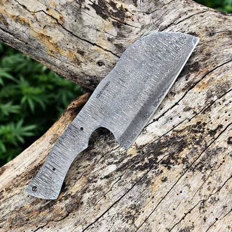 Damascus Knife Making Kit With DIY Knife Set Includes Meat Cleaver Blank steel blade on wood background