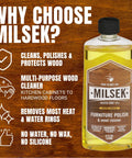 Versatile Wood Cleaner And Furniture Polish With Fresh Lemon Oil To Wipe Down Beaten Tables And Buff Hardwood Floors Kitchen Cabinets Leave A Slick Long Lasting Shine 12 Oz Bottle on wood background.