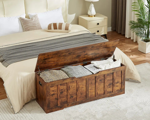 Extra Large Wooden Storage Bench With Seat Lid, Rustic Brown Entryway Organizer And Blanket Box, Super Spacious Furniture To Hide Your Daily Gear While Adding Major Cozy Vibe And Practical Charm