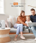 Family enjoying warmth from Dual Watt Personal Heater With 750 And 1500 Watts on a living room table