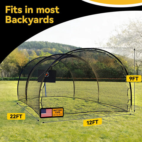 Backyard Baseball Batting Cage 22 Ft Portable With Heavy Duty Net durable 4 layer polyester for softball and baseball training