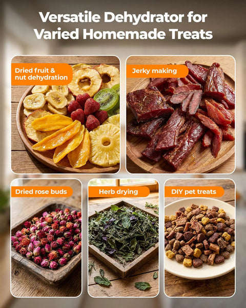 Straight Shooter 700 Watt Food Dehydrator With Eight Roomy Trays And Quick 360 Hot Air Circulation That Cranks Up To 212 Degrees Plus A No Mess Twenty Four Hour Timer For Fruit Jerky And Herbs - Dried fruits, nuts, jerky, herbs, and pet treats