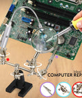 Helping Hand Magnifier Glass Stand with Flexible Neck LED Light and Alligator Clips 3X Magnification for computer repair
