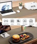 Dual Sided Desk Mat With Leather And Cork Surface For Office Or Home, Large Mouse Pad And Writing Pad, shown with laptop and printer
