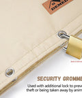 Close-up of Insulated Backflow Cover For Outdoor Irrigation Valves No Fuss All Season Weatherproof Sprinkler Cover Pouch with security grommet.