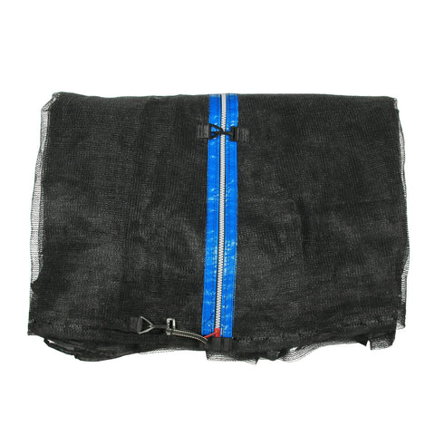 Top Shelf 14 Foot Trampoline Enclosure Net With Universal Replacement Safety Mesh, black PE mesh with blue zipper detail.