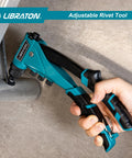 Heavy Duty Pop Rivet Gun Kit For Pros And DIYers in use on metal surface, showing manual riveter operation