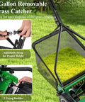 14 Inch Manual Push Reel Lawn Mower With 5 Steel Blades, 7 Gallon Removable Grass Bag, Adjustable Cutting Height From 1.06 To 2 Inches, Walk Behind Lawn Cutter For Yard And Garden, showing grass catcher detail and adjustable straps