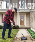 Man using 12 Inch Pressure Washer Surface Cleaner Attachment For Up To 2500 PSI With 1/4 Inch Quick Connect on walkway