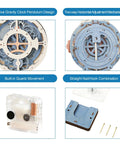 Components of Dope Wooden Clock Kit 3D Mechanical Puzzle For Adults including pendulum design and quartz movement