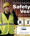 High Visibility Safety Vest Type R Class 2 Ansi Certified Lime Mesh worn by worker, featuring secure zipper and reflective strips.