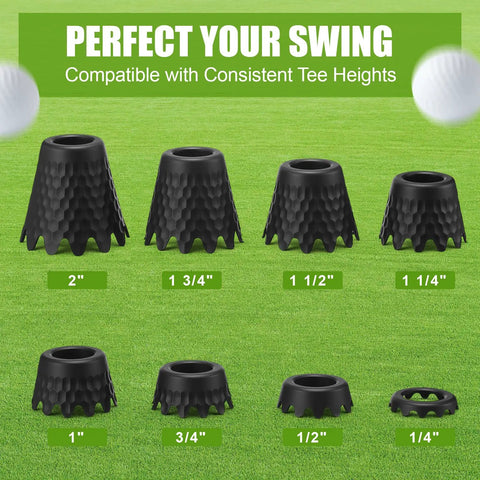 Eight Piece Golf Tees Set For Indoor Simulator And Practice Mat Plastic Tees With Consistent Height From Quarter Inch To Two Inches