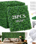 28 pack artificial grass wall panels 10x10 inch faux boxwood privacy screen UV resistant for indoor outdoor DIY setup kit