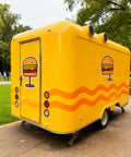 Mobile Food Truck And Snack Cart For Sale Featuring Custom Commercial Trailer Built For Coffee Stands And Burger Joints, yellow rear view.