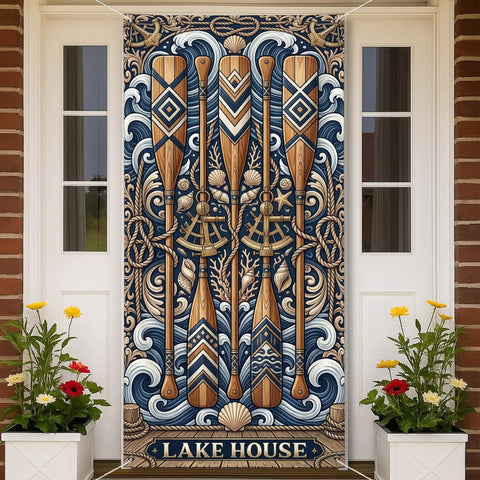 Beachy Coastal Door Cover Banner 36x72 Inches For Indoor Outdoor Use Rustic Ocean Theme Front Door Decor Fade Resistant
