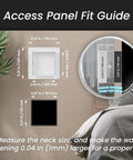 Access Panel Fit Guide showing dimensions for White Abs Plastic Access Panel For Drywall And Ceiling With Hinged Door Rustproof
